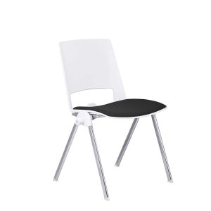 Посетителски стол RFG Sweet Chrome White, дамаска и полипропилен, до 120 kg